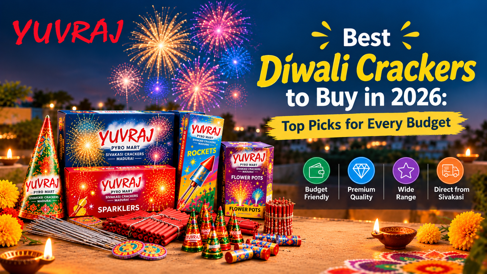 Diwali crackers 2026 for every budget with sparklers, rockets, and flower pots