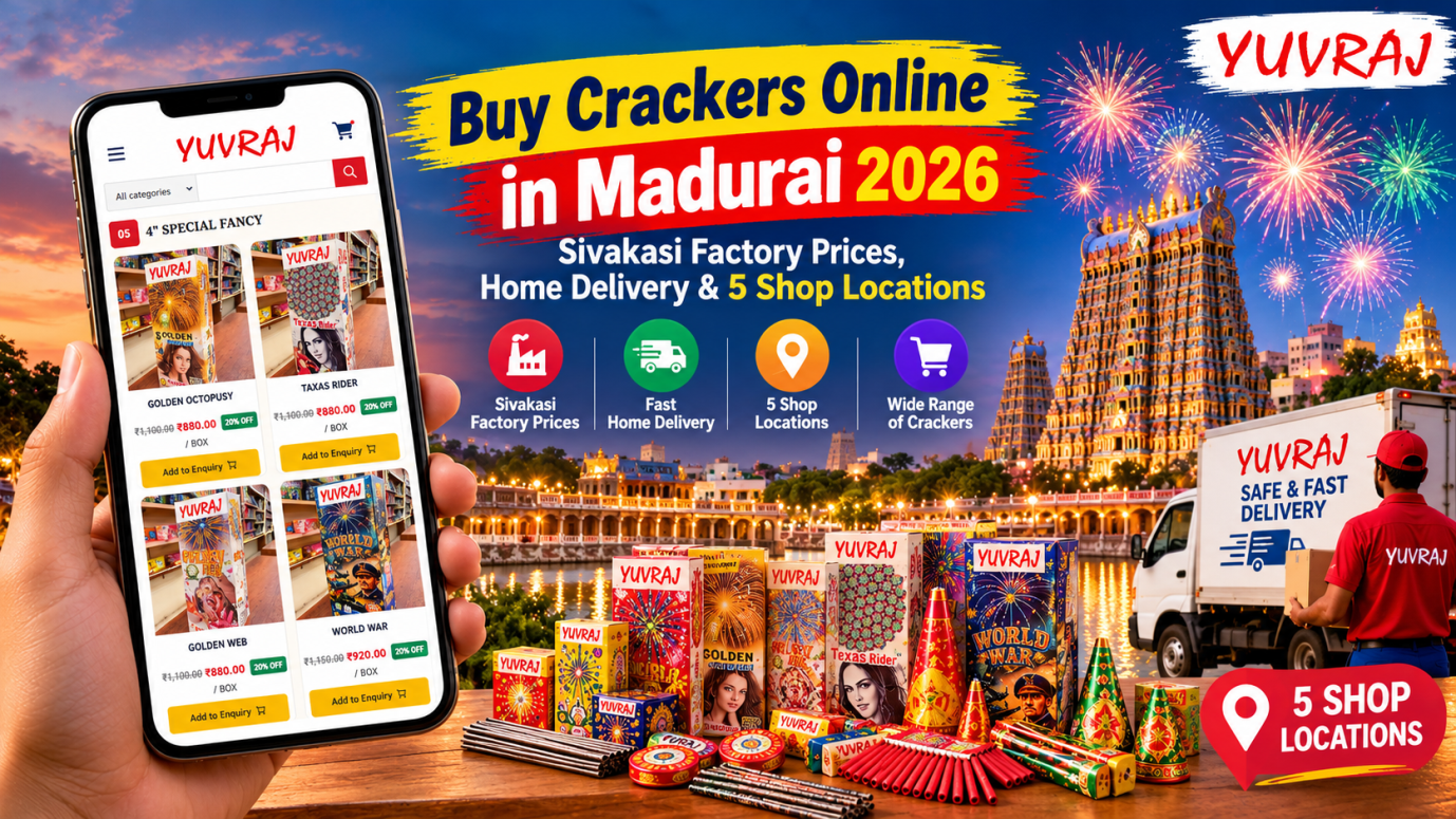 Yuvraj Fireworks Madurai – Sivakasi crackers, Diwali gift boxes, sparklers, rockets, and home delivery
