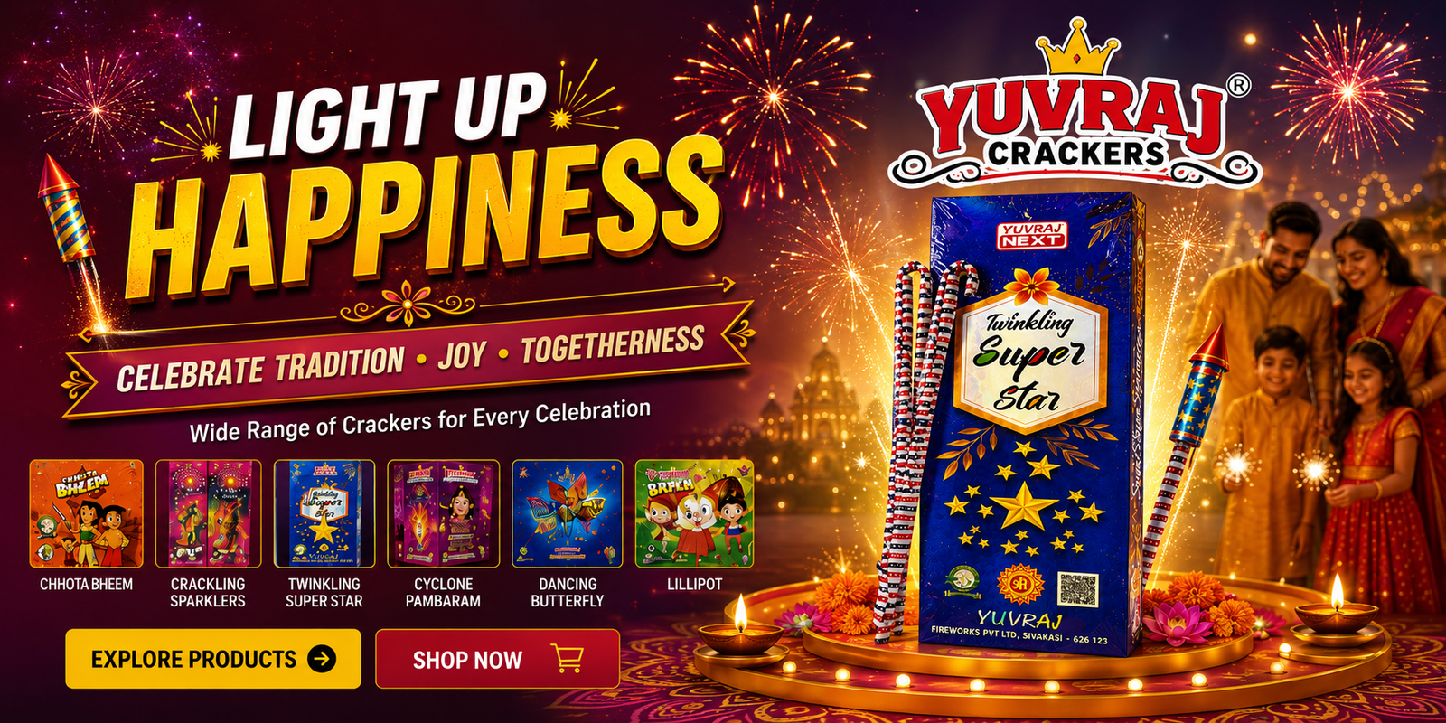 Yuvaraj Crackers celebration banner